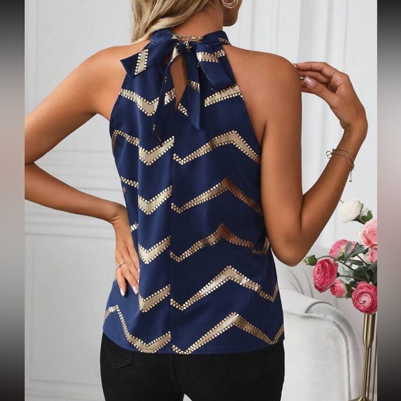 Boho gold chevron print tie back halter top - Picture 5 of 15